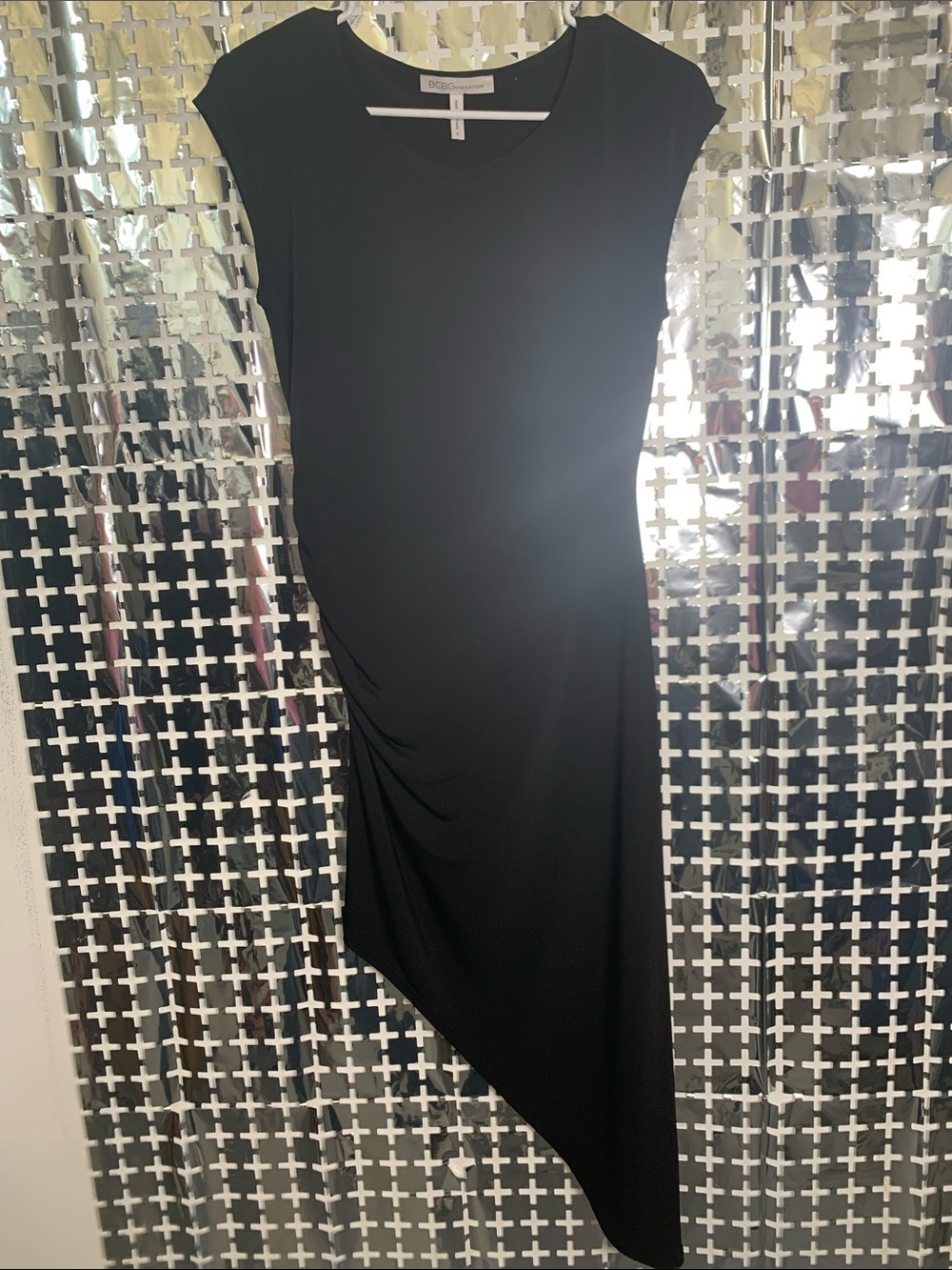 BCBGeneration Black Asymmetrical Cap-Sleeve Dress
